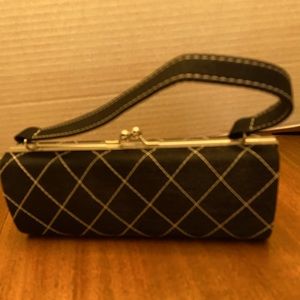 Vintage Clutch Purse Black with cross pattern threading.